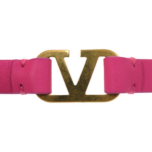 美品 ヴァレンティノ ガラヴァーニ Vロゴ レザー ピンク ブレスレット 0891【中古】Valentino Garavani