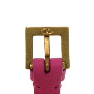 美品 ヴァレンティノ ガラヴァーニ Vロゴ レザー ピンク ブレスレット 0891【中古】Valentino Garavani