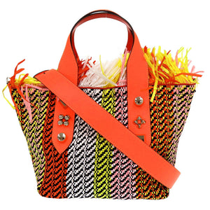 新品同様 クリスチャンルブタン フランジバス ラフィア レザー マルチカラー 2WAY ハンドバッグ ショルダーバッグ 0893【中古】Christian Louboutin