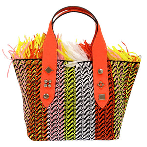 新品同様 クリスチャンルブタン フランジバス ラフィア レザー マルチカラー 2WAY ハンドバッグ ショルダーバッグ 0893【中古】Christian Louboutin