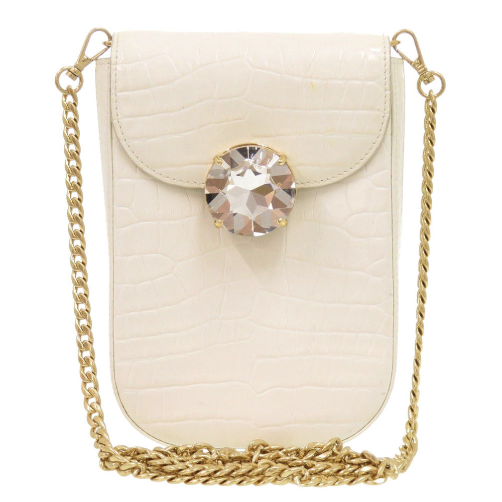 ミュウミュウ チェーンショルダー レザー ホワイト ショルダーバッグ 白 0894【中古】MIUMIU