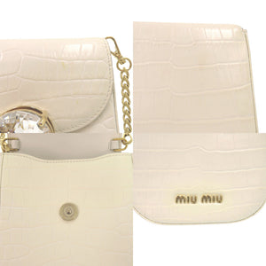 ミュウミュウ チェーンショルダー レザー ホワイト ショルダーバッグ 白 0894【中古】MIUMIU