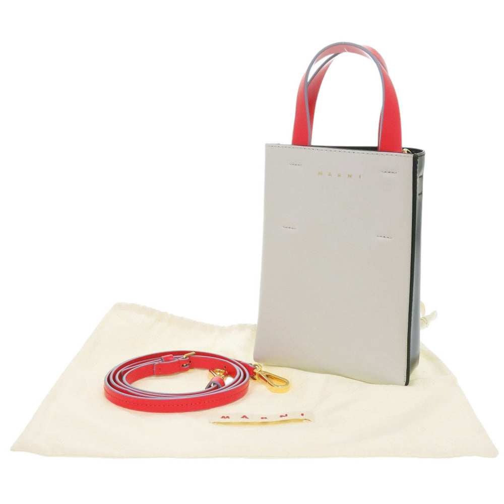 美品 マルニ 2WAY ミュゼオ レザー グレー/ブラック/レッド ハンドバッグ 0896【中古】MARNI