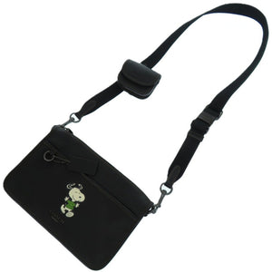 美品 コーチ×PEANUTS スヌーピー ミニポーチ付き ヘリテージ コンバーチブル クロスボディ レザー ブラック 黒 ショルダーバッグ 0908【中古】COACH