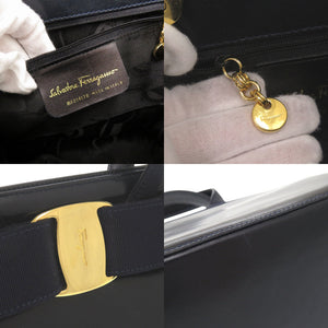 美品 サルヴァトーレフェラガモ ヴァラリボン レザー ネイビー 2WAY ハンドバッグ ショルダーバッグ 0909【中古】Salvatore Ferragamo