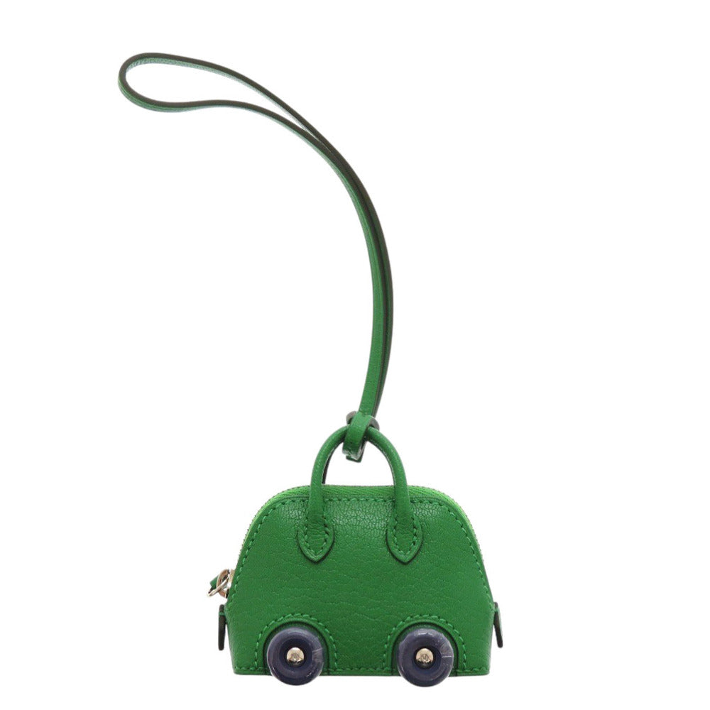 新品同様 エルメス ボリードオンホイールズ バッグチャーム シェブルミゾル バンブー U刻印(2022年製) シルバー金具 グリーン キーホルダー0930【中古】HERMES