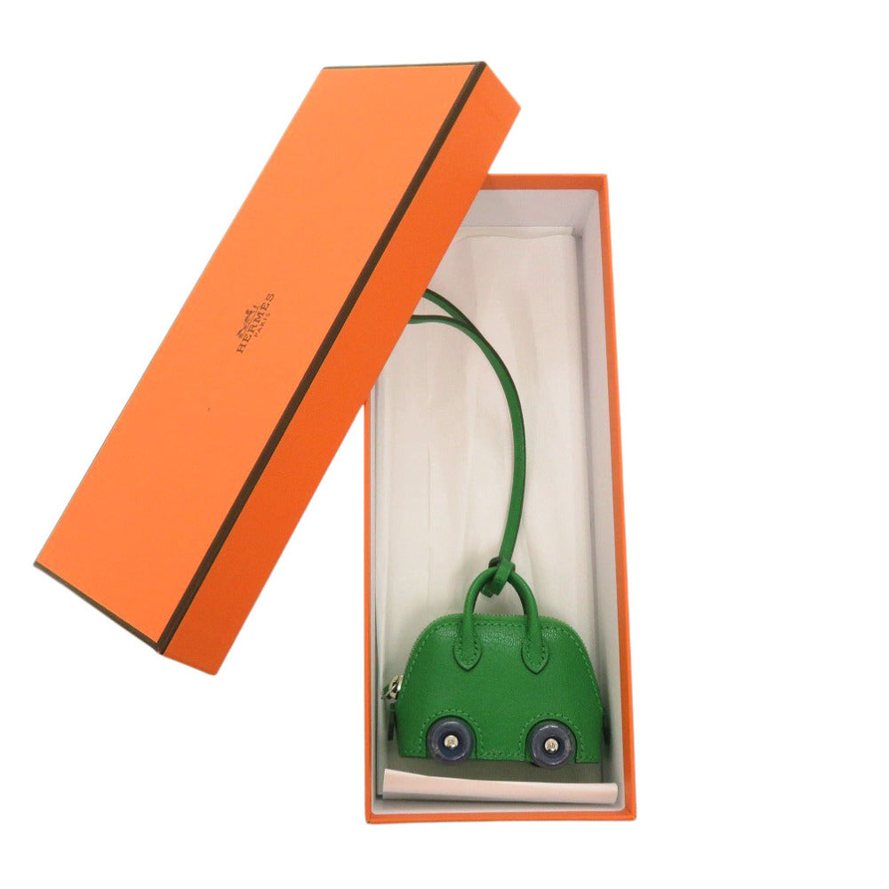 新品同様 エルメス ボリードオンホイールズ バッグチャーム シェブルミゾル バンブー U刻印(2022年製) シルバー金具 グリーン キーホルダー0930【中古】HERMES