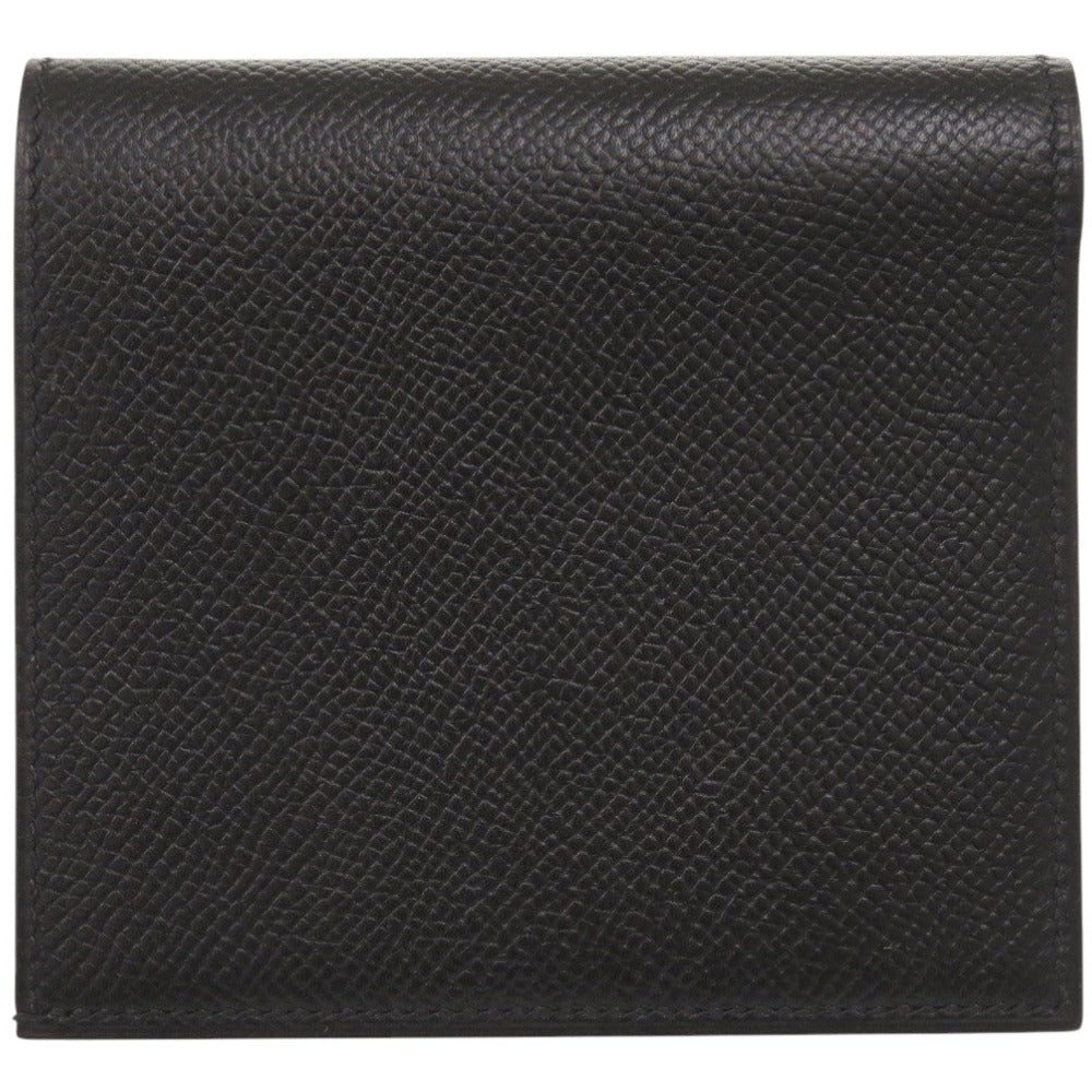 美品 エルメス 札入れ レザー ブラック 二つ折り財布 黒 0933【中古】HERMES