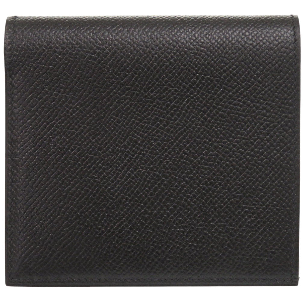美品 エルメス 札入れ レザー ブラック 二つ折り財布 黒 0933【中古】HERMES