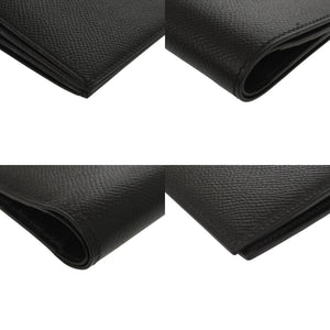 美品 エルメス 札入れ レザー ブラック 二つ折り財布 黒 0933【中古】HERMES