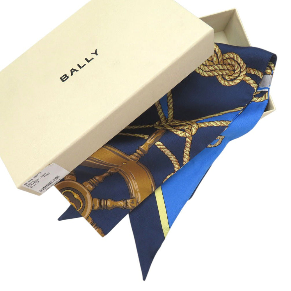 美品 バリー マリンプリント スカーフ 航海 ロゴプリント L7BA652F/U577 シルク ブルー 0946【中古】BALLY