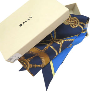 美品 バリー マリンプリント スカーフ 航海 ロゴプリント L7BA652F/U577 シルク ブルー 0946【中古】BALLY
