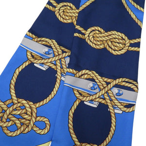 美品 バリー マリンプリント スカーフ 航海 ロゴプリント L7BA652F/U577 シルク ブルー 0946【中古】BALLY