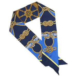 美品 バリー マリンプリント スカーフ 航海 ロゴプリント L7BA652F/U577 シルク ブルー 0946【中古】BALLY