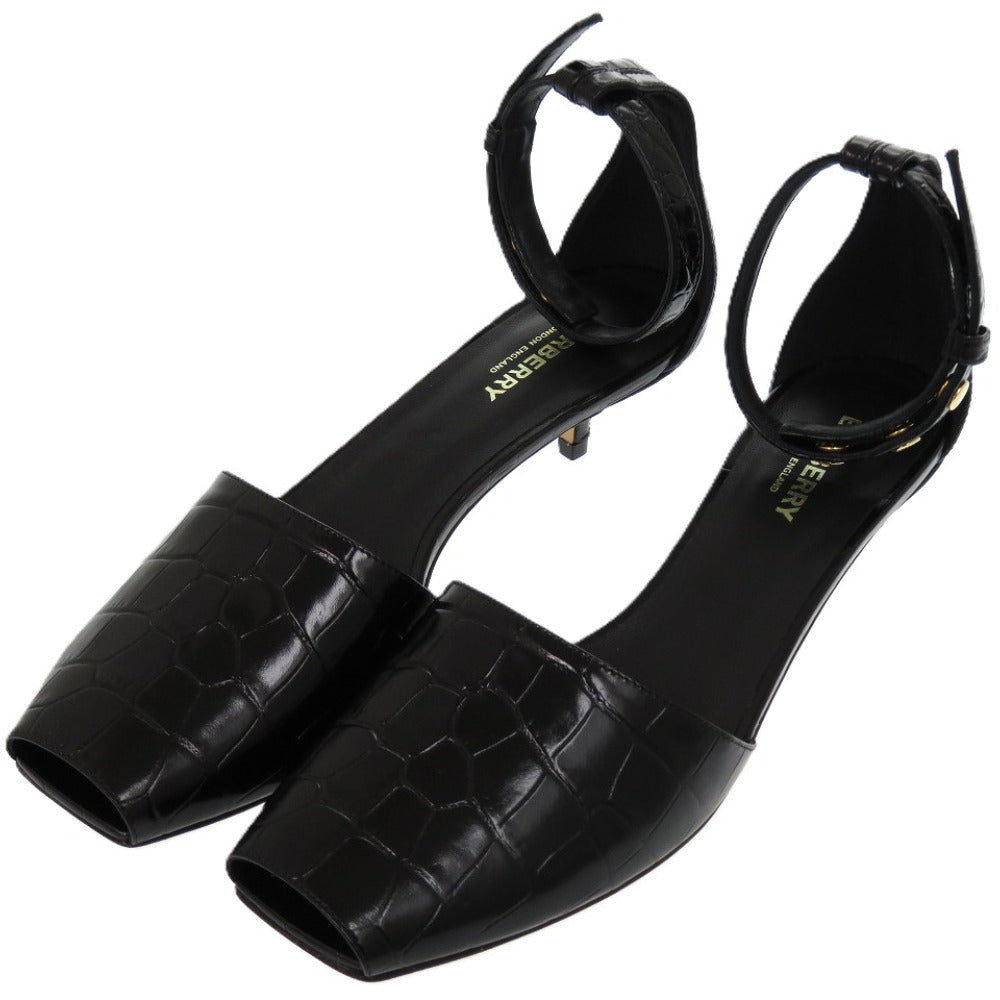 未使用品 バーバリー ヒール スクエアトゥ 26cm 8015522 A1189 レザー ブラック 黒 パンプス 0951【中古】BURBERRY