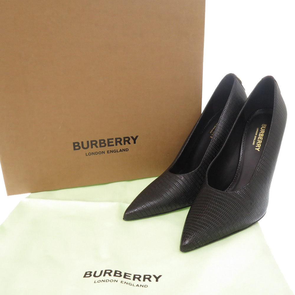 未使用品 バーバリー サイズ38 型押しレザー ブラック パンプス ヒール 黒 0952【中古】BURBERRY