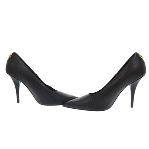 未使用品 バーバリー サイズ38 型押しレザー ブラック パンプス ヒール 黒 0952【中古】BURBERRY