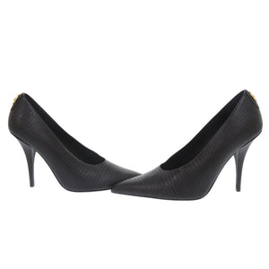 未使用品 バーバリー サイズ38 型押しレザー ブラック パンプス ヒール 黒 0952【中古】BURBERRY