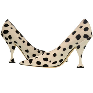 未使用品 バーバリー ダルメシアン柄 ポインテッドトゥ 26.5cm 8025313 A1462 レザー ハラコ ホワイト パンプス 0956【中古】BURBERRY