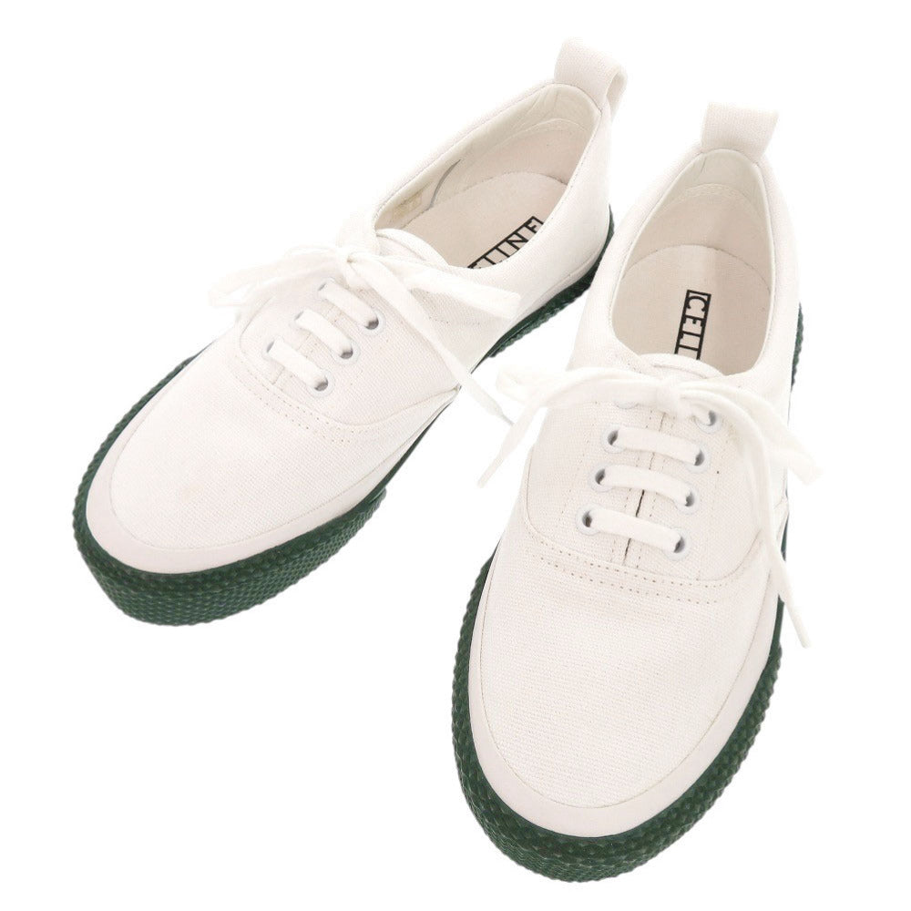 新品同様 セリーヌ フィービー期 180° サイズ38 キャンバス ホワイト グリーン スニーカー 靴 1008【中古】CELINE