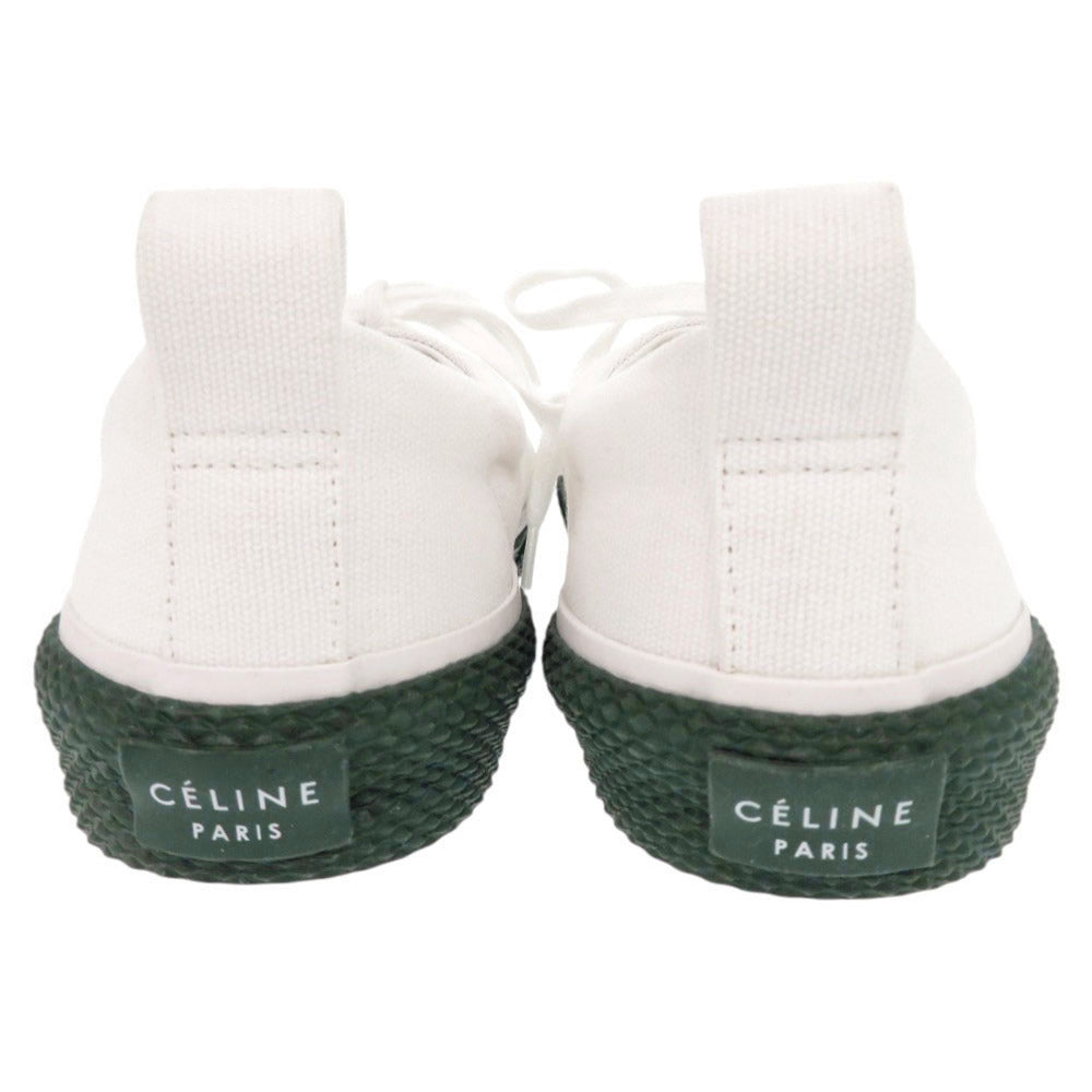 新品同様 セリーヌ フィービー期 180° サイズ38 キャンバス ホワイト グリーン スニーカー 靴 1008【中古】CELINE