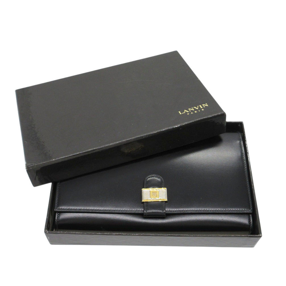 美品 ランバン ヴィンテージ 長財布 レザー ブラック 黒 1030【中古】LANVIN