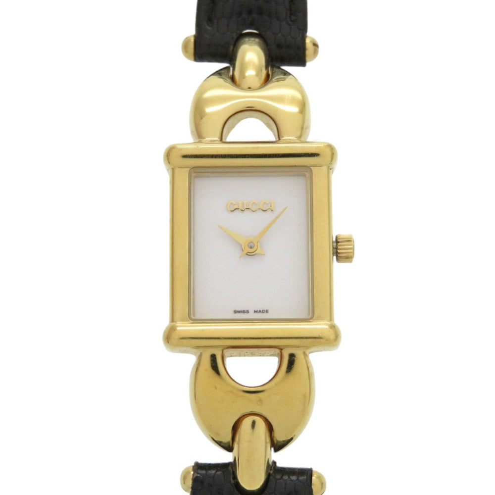 美品 グッチ 1800L チェンジベルト GP 型押しレザー ホワイト 白文字盤 ブラック レッド クオーツ 腕時計 1052【中古】GUCCI