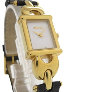 美品 グッチ 1800L チェンジベルト GP 型押しレザー ホワイト 白文字盤 ブラック レッド クオーツ 腕時計 1052【中古】GUCCI