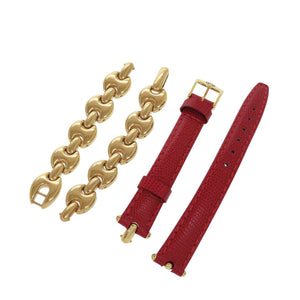 美品 グッチ 1800L チェンジベルト GP 型押しレザー ホワイト 白文字盤 ブラック レッド クオーツ 腕時計 1052【中古】GUCCI