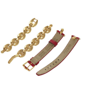 美品 グッチ 1800L チェンジベルト GP 型押しレザー ホワイト 白文字盤 ブラック レッド クオーツ 腕時計 1052【中古】GUCCI