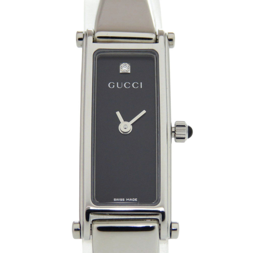 美品 グッチ 1Pダイヤ 1500L SS ブラック 黒文字盤 シルバー クオーツ 腕時計 1056【中古】GUCCI