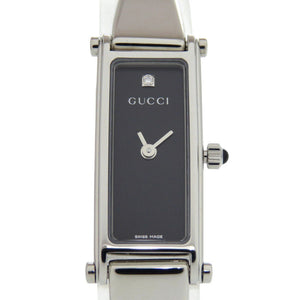 美品 グッチ 1Pダイヤ 1500L SS ブラック 黒文字盤 シルバー クオーツ 腕時計 1056【中古】GUCCI