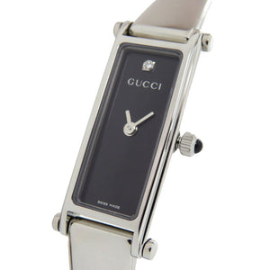 美品 グッチ 1Pダイヤ 1500L SS ブラック 黒文字盤 シルバー クオーツ 腕時計 1056【中古】GUCCI