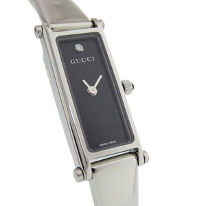 美品 グッチ 1Pダイヤ 1500L SS ブラック 黒文字盤 シルバー クオーツ 腕時計 1056【中古】GUCCI