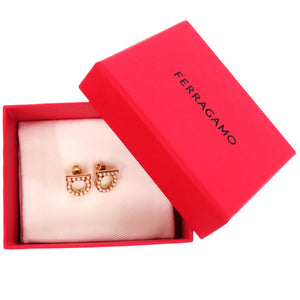 美品 サルヴァトーレフェラガモ ガンチーニ パール 760125 696581 クリスタル 真鍮 ゴールド ピアス 1101【中古】Salvatore Ferragamo