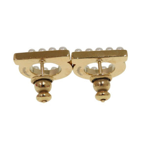 美品 サルヴァトーレフェラガモ ガンチーニ パール 760125 696581 クリスタル 真鍮 ゴールド ピアス 1101【中古】Salvatore Ferragamo