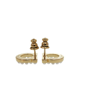 美品 サルヴァトーレフェラガモ ガンチーニ パール 760125 696581 クリスタル 真鍮 ゴールド ピアス 1101【中古】Salvatore Ferragamo