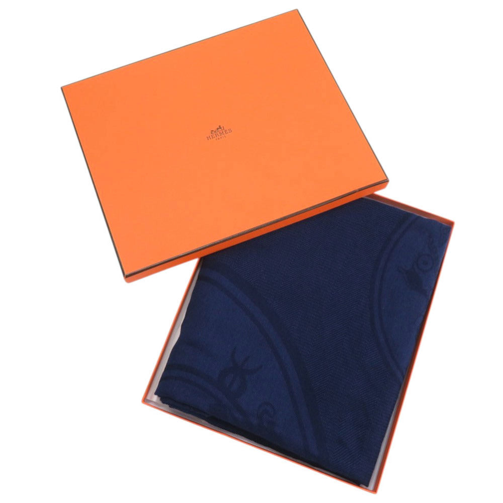 新品同様 エルメス カレ110 ニュー リブリス カシミヤ シルク ブルー プロフォン スカーフ 1202【中古】HERMES