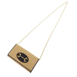 新品同様 グッチ ホースビット 621888 キャンバス レザー ベージュ ネイビー チェーンウォレット 長財布 1236【中古】GUCCI