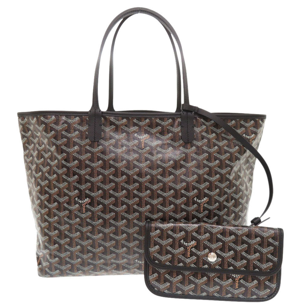 未使用品 ゴヤール サンルイPM PVCコーティングキャンバス レザー ブラック トートバッグ 黒 1288【中古】GOYARD