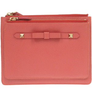 新品同様 ヴァレンティノ ガラヴァーニ ロックスタッズ 7V B 940 PCL3 レザー ピンク クラッチバッグ 1399【中古】Valentino Garavani