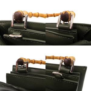 新品同様 ジルサンダー トゥーティ― TOOTIE バンブーハンドル 2WAY レザー バンブー カーキ 緑 クラッチバッグ 1400【中古】JIL SANDER