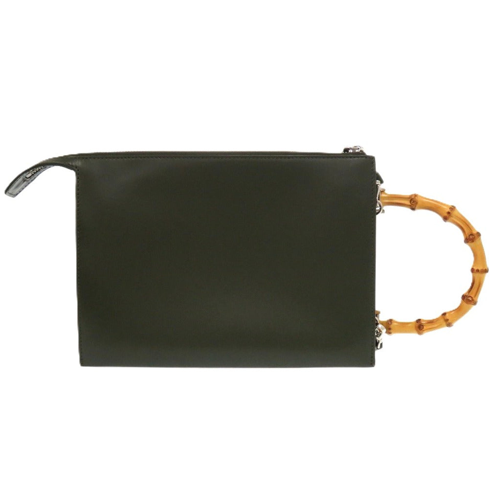 新品同様 ジルサンダー トゥーティ― TOOTIE バンブーハンドル 2WAY レザー バンブー カーキ 緑 クラッチバッグ 1400【中古】JIL SANDER