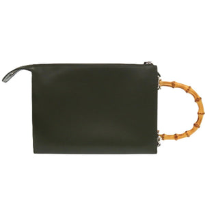 新品同様 ジルサンダー トゥーティ― TOOTIE バンブーハンドル 2WAY レザー バンブー カーキ 緑 クラッチバッグ 1400【中古】JIL SANDER