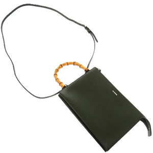 新品同様 ジルサンダー トゥーティ― TOOTIE バンブーハンドル 2WAY レザー バンブー カーキ 緑 クラッチバッグ 1400【中古】JIL SANDER