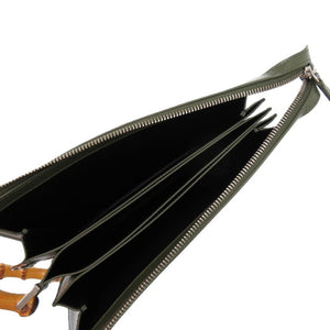 新品同様 ジルサンダー トゥーティ― TOOTIE バンブーハンドル 2WAY レザー バンブー カーキ 緑 クラッチバッグ 1400【中古】JIL SANDER