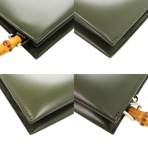新品同様 ジルサンダー トゥーティ― TOOTIE バンブーハンドル 2WAY レザー バンブー カーキ 緑 クラッチバッグ 1400【中古】JIL SANDER