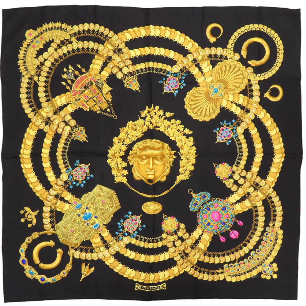 美品 エルメス カレ90 KOSMIMA コスミマ 宇宙 シルク ブラック スカーフ 1437【中古】HERMES