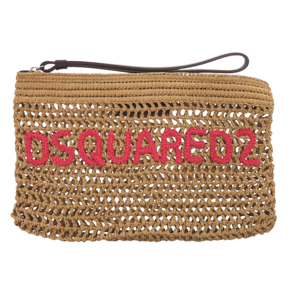 新品同様 ディースクエアード ラフィア レザー ベージュ クラッチバッグ 1465【中古】DSQUARED2