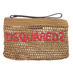 新品同様 ディースクエアード ラフィア レザー ベージュ クラッチバッグ 1465【中古】DSQUARED2